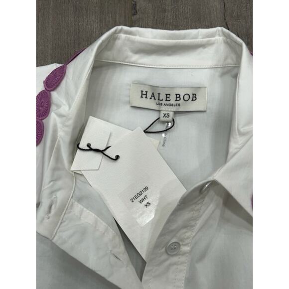 NWT Hale Bob Womens Shirts Embroidered Long Sleeve Button Up Crop White Size XS - Picture 7 of 10